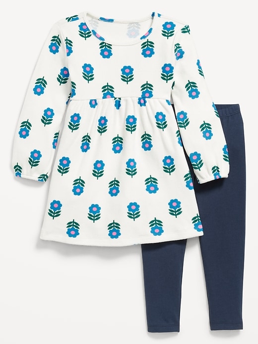 Image number 1 showing, Long-Sleeve Waffle-Knit Dress and Leggings Set for Toddler Girls