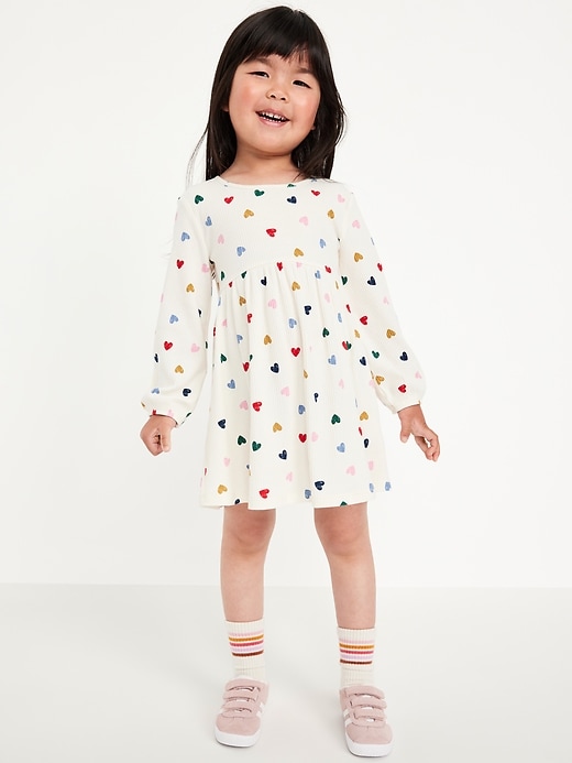 View large product image 1 of 3. Printed Long-Sleeve Ribbed Dress for Toddler Girls