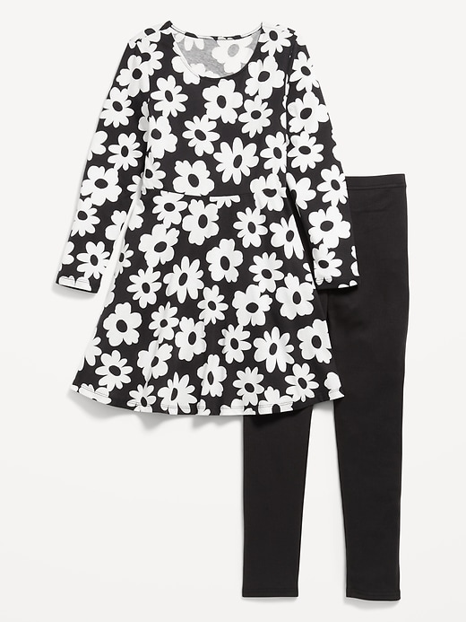 L'image numéro 1 présente Ensemble avec robe ajustée et évasée à manches longues et legging pour fille