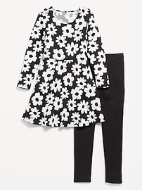 L'image numéro 1 présente Ensemble avec robe ajustée et évasée à manches longues et legging pour fille