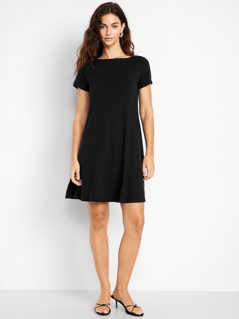 Robe trapèze courte à manches courtes - Noir De Jais