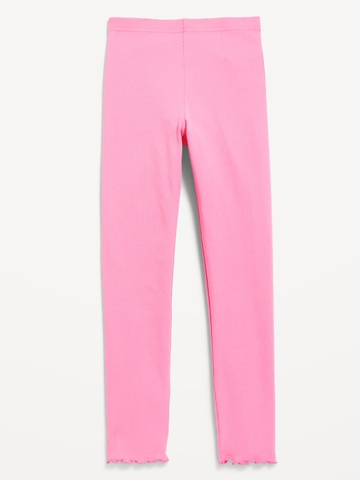 View large product image 1 of 1. High-Waisted Lettuce Edge Rib-Knit Leggings for Girls
