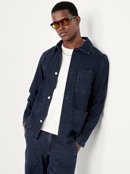 Image number 3 showing, Textured-Stripe Denim Chore Jacket