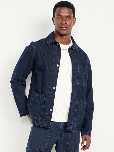 Textured-Stripe Denim Chore Jacket - Blue