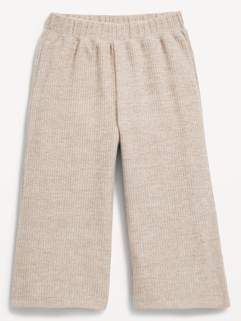 Cozy Ribbed Wide-Leg Cropped Pants for Toddler Girls - Light Brown Heather