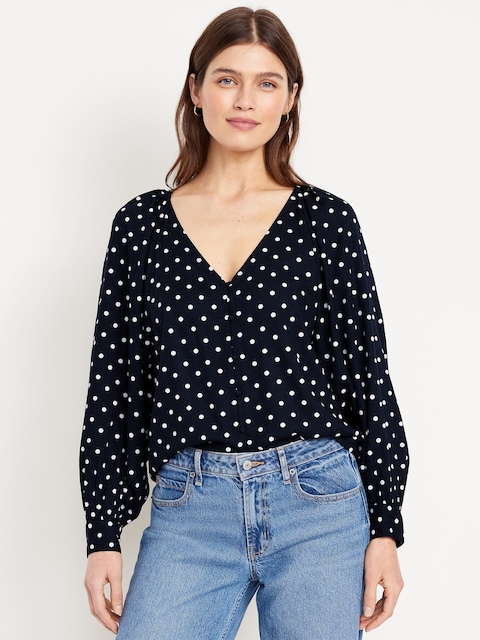 Crepe Button-Down Top - Blue