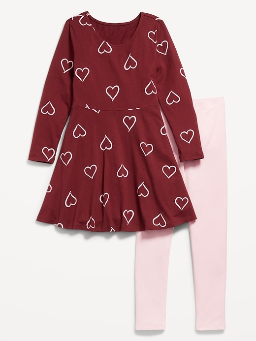Image number 1 showing, Long-Sleeve Fit and Flare Dress and Leggings Set for Girls