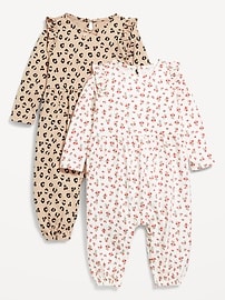 Image number 1 showing, Printed Long-Sleeve Ruffle-Trim One-Piece 2-Pack for Baby
