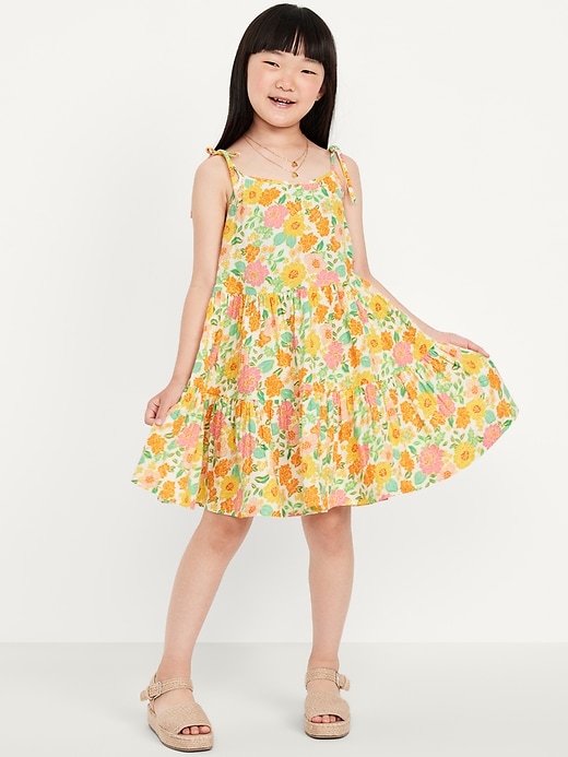 View large product image 1 of 3. Printed Sleeveless Double-Weave Tiered Dress for Girls
