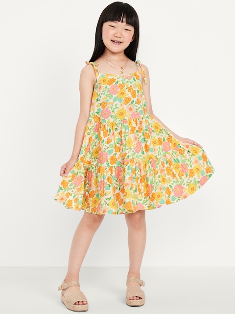 Printed Sleeveless Double-Weave Tiered Dress for Girls
