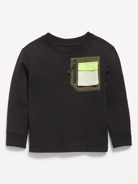 T-shirt utilitaire surdimensionné à poche et à manches longues pour tout-petit garçon - Black Cat