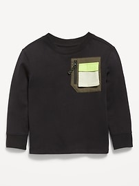 Image number 1 showing, Oversized Long-Sleeve Utility Pocket T-Shirt for Toddler Boys
