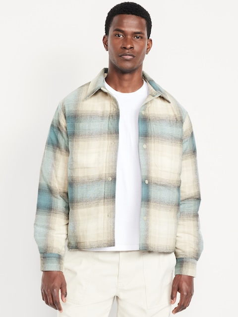 Veste-chemise courte isolée en flanelle - Blanc