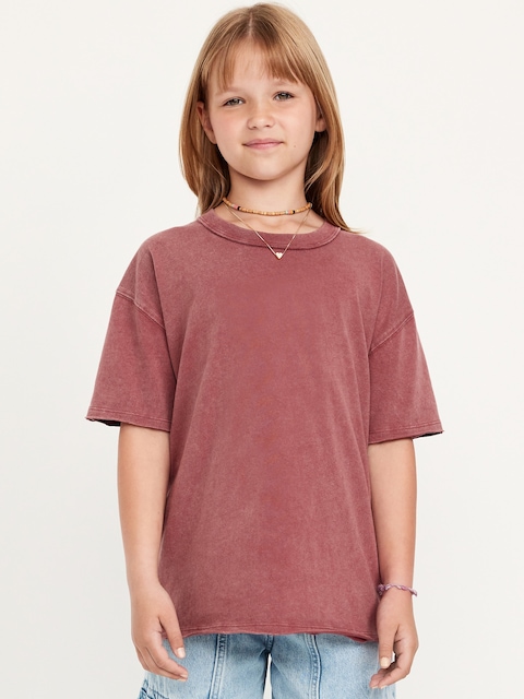 Oversized Short-Sleeve Raw-Edge T-Shirt for Girls - Pink