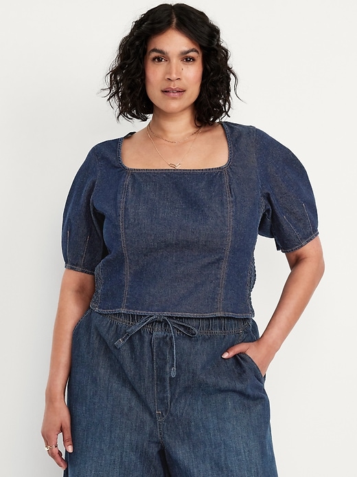 Image number 6 showing, Square-Neck Denim Crop Top