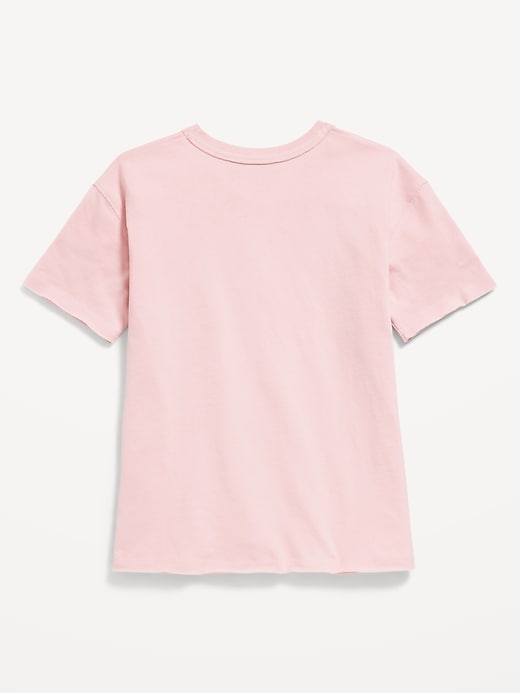 View large product image 2 of 2. Oversized Short-Sleeve Graphic Raw-Edge T-Shirt for Girls