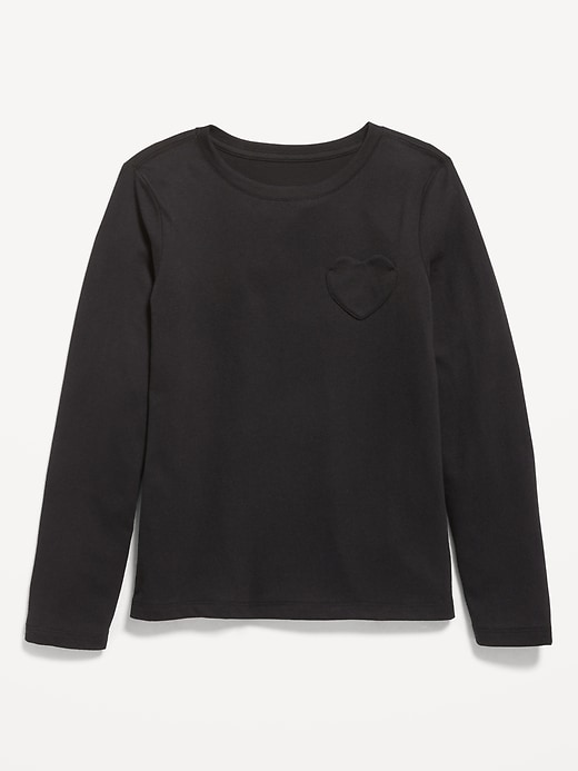 Image number 1 showing, Softest Long-Sleeve Heart-Pocket T-Shirt for Girls