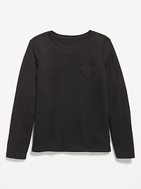 Image number 1 showing, Softest Long-Sleeve Heart-Pocket T-Shirt for Girls
