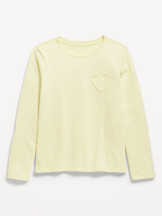 Image number 1 showing, Softest Long-Sleeve Heart-Pocket T-Shirt for Girls