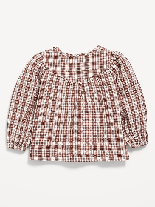 View large product image 2 of 2. Printed Long-Sleeve Double-Weave Button-Front Top for Toddler Girls