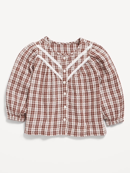 View large product image 1 of 2. Printed Long-Sleeve Double-Weave Button-Front Top for Toddler Girls