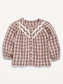 Image number 1 showing, Printed Long-Sleeve Double-Weave Button-Front Top for Toddler Girls
