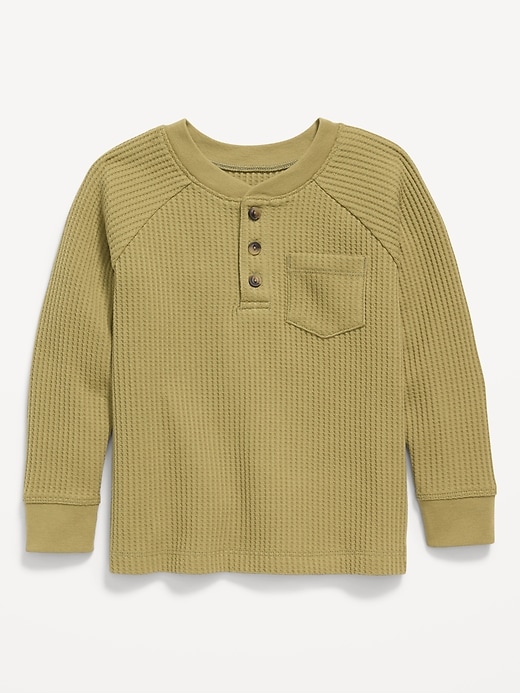Image number 1 showing, Long-Sleeve Henley Waffle-Knit Pocket T-Shirt for Toddler Boys