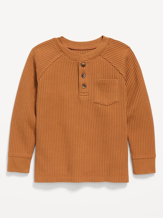 Image number 1 showing, Long-Sleeve Henley Waffle-Knit Pocket T-Shirt for Toddler Boys