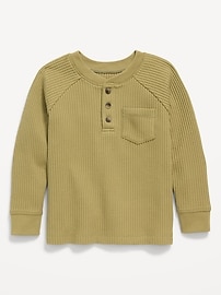 Image number 1 showing, Long-Sleeve Henley Waffle-Knit Pocket T-Shirt for Toddler Boys