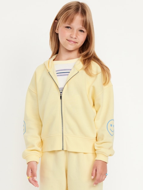 Favorite Fleece Printed Zip-Front Hoodie for Girls - Yellow