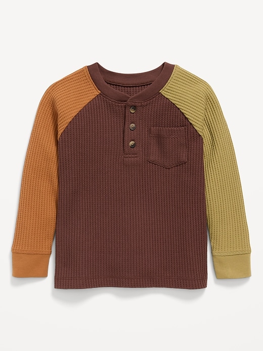 Image number 1 showing, Long-Sleeve Henley Waffle-Knit Pocket T-Shirt for Toddler Boys