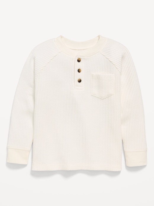 Image number 1 showing, Long-Sleeve Henley Waffle-Knit Pocket T-Shirt for Toddler Boys
