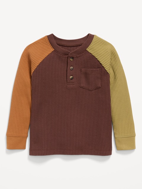 T-shirt henley à poche en tricot gaufré à manches longues pour tout-petit garçon