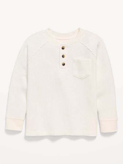 T-shirt henley à poche en tricot gaufré à manches longues pour tout-petit garçon