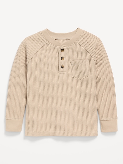 Image number 1 showing, Long-Sleeve Henley Waffle-Knit Pocket T-Shirt for Toddler Boys