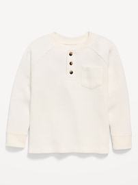 Image number 1 showing, Long-Sleeve Henley Waffle-Knit Pocket T-Shirt for Toddler Boys