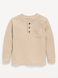 Image number 1 showing, Long-Sleeve Henley Waffle-Knit Pocket T-Shirt for Toddler Boys