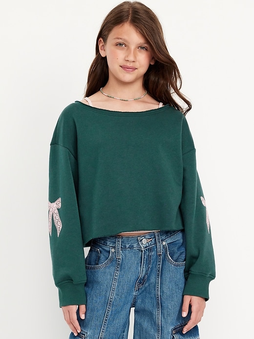 View large product image 1 of 4. Boat-Neck Graphic Sweatshirt for Girls