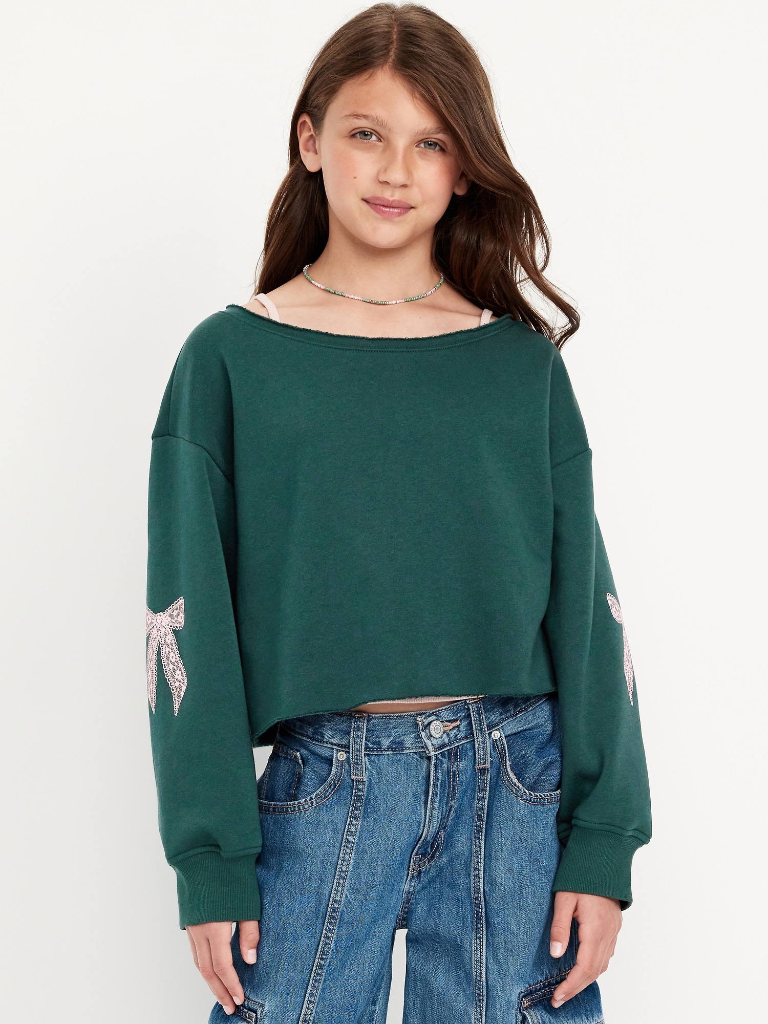 Boat-Neck Graphic Sweatshirt for Girls