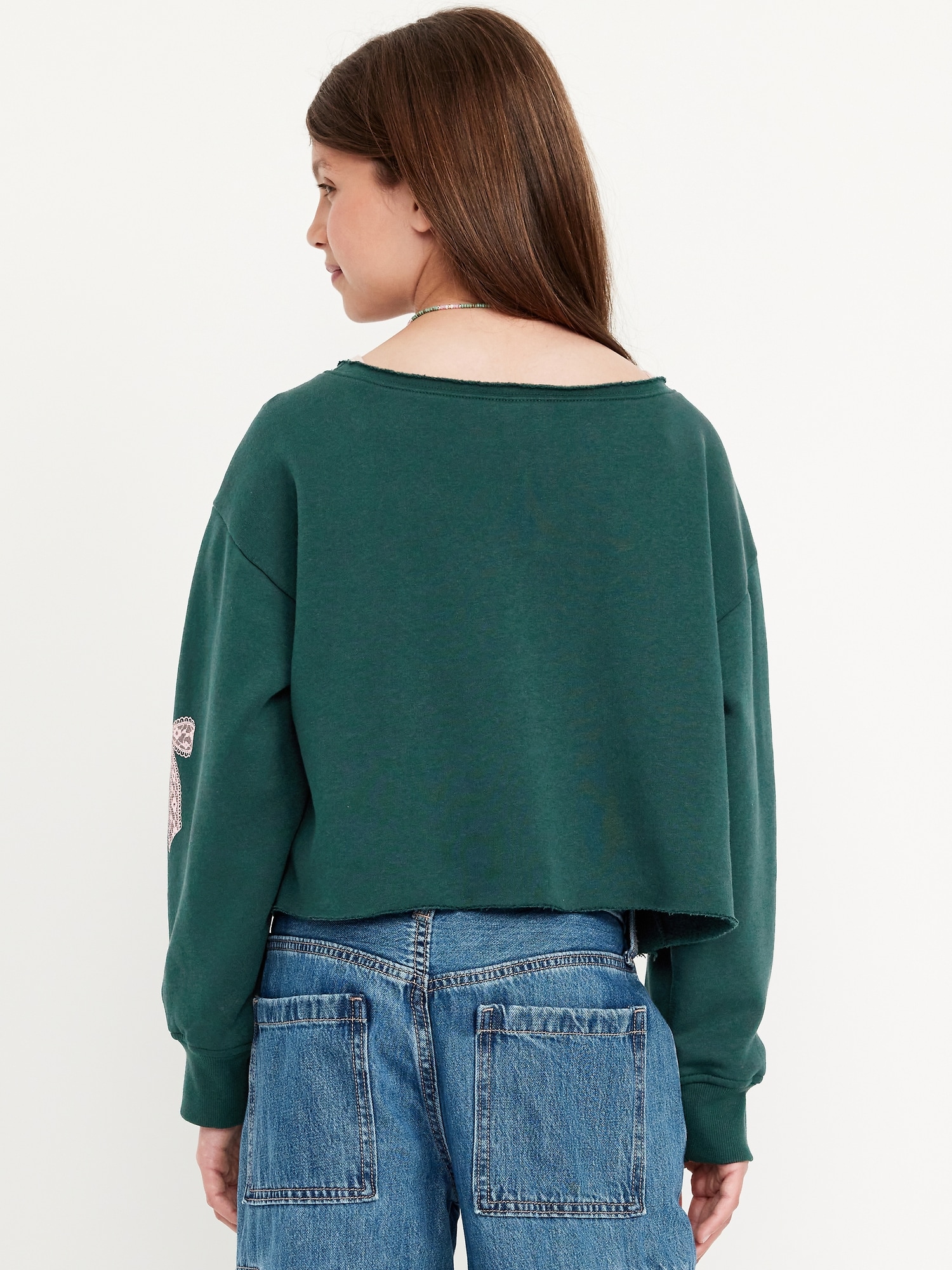 Boat-Neck Graphic Sweatshirt for Girls