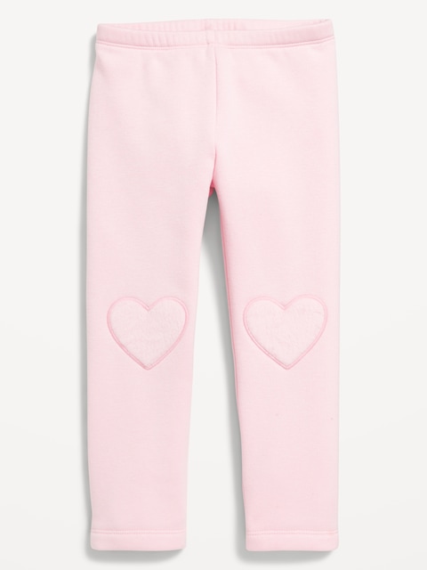 Legging à doublure en molleton avec applique en forme de cœur pour toute-petite fille - Rose Pêche