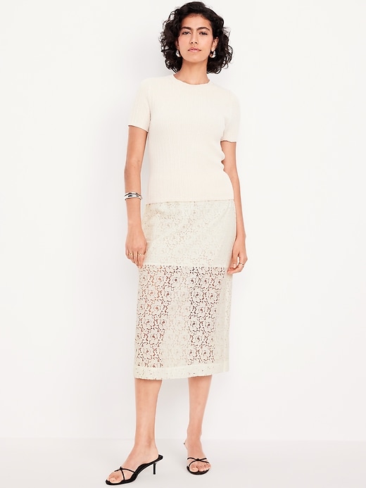 Image number 1 showing, High-Waisted Lace Midi Skirt