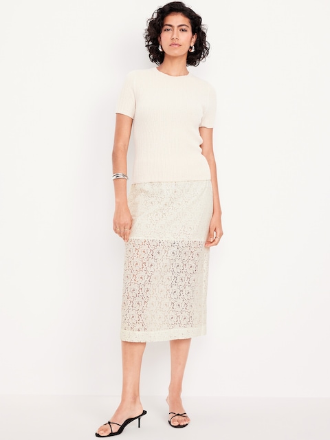 High-Waisted Lace Midi Skirt