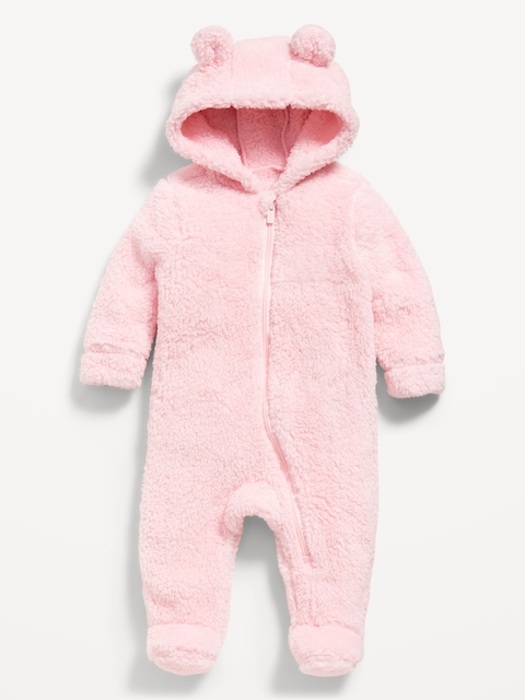 Hooded Critter Footed Sherpa One-Piece for Baby - Red
