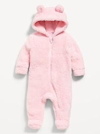 Image number 1 showing, Hooded Critter Footed Sherpa One-Piece for Baby