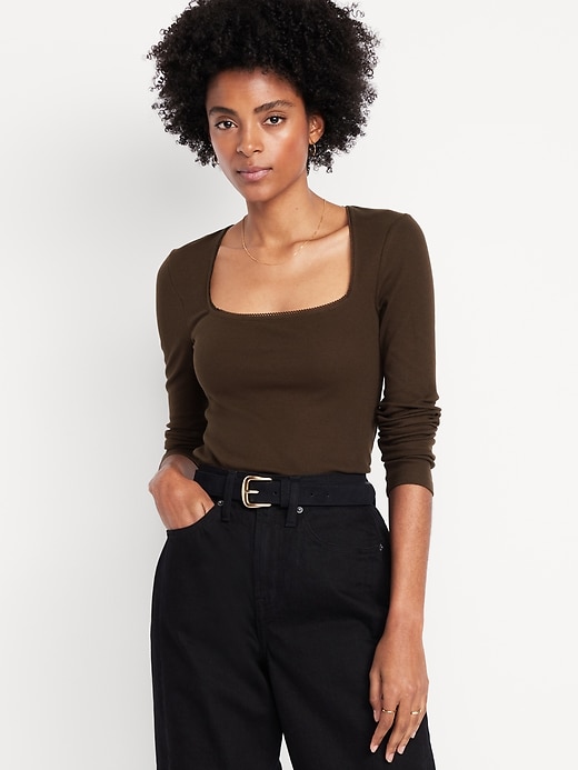 Image number 1 showing, Long-Sleeve Square-Neck Top