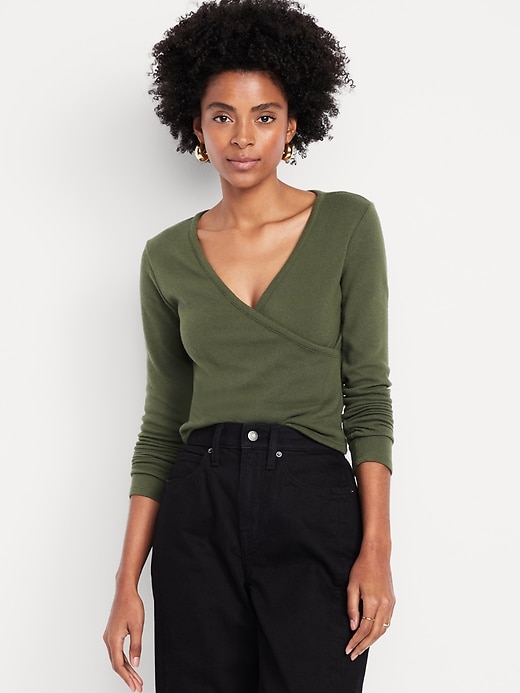Image number 1 showing, Long-Sleeve Wrap-Front Top