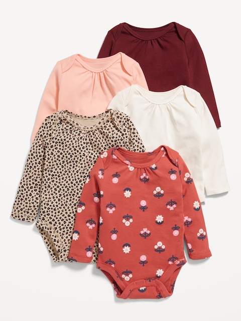 Long-Sleeve Bodysuit 5-Pack for Baby - Red