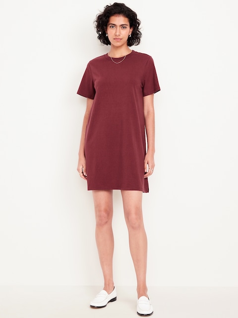 Vintage Crew-Neck Mini T-Shirt Dress - Red