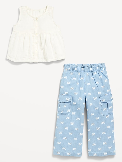 View large product image 2 of 4. Sleeveless Button-Front Top and Cargo Pants Set for Toddler Girls